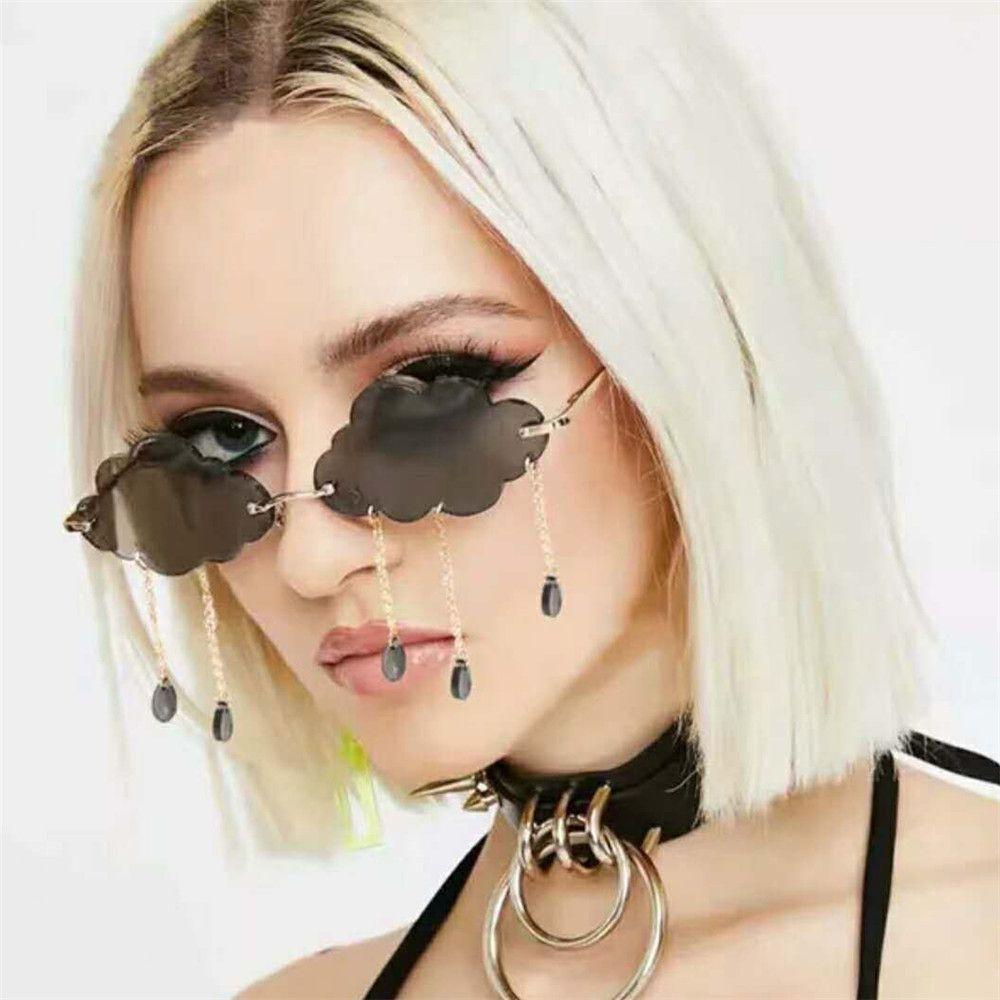 Vintage Funny Cloud Shaped UV400 Steampunk Sunglasses Clouds Tassel Sunglasses Rimless Sunglasses Disco Glasses