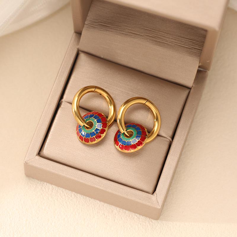 Stainless Steel Enamel Fan Shape Jewelry Set: Necklace, Earrings, Ring – High-end Trendy Accessories