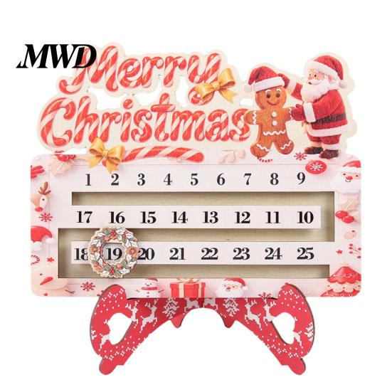 Creative Christmas Gift Wooden Countdown Calendar for Desk, Rustic Holiday Decoration with Reusable Sliding Date Marker, Living Room Fireplace