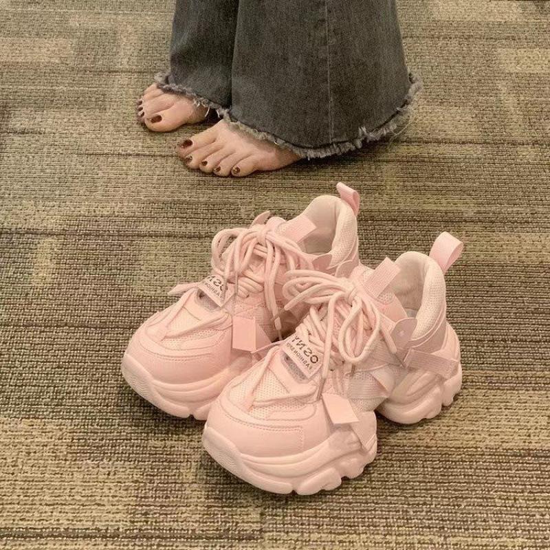 

Women s Chunky Sneakers Breathable Mesh Platform Sports Shoes Woman Fashion Lace Up Thick Sole Casual Mujer 2025 Summer New 35 чорний