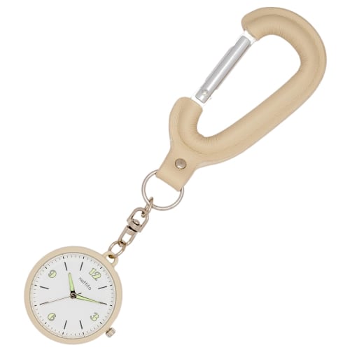 Fieldwork Women's Analog Pocket Watch with Carabiner and Leather Keychain, CODA White, ST303-1
