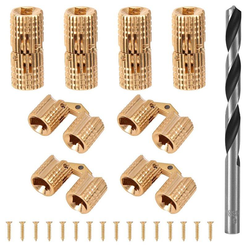 ABBP-8Mm Brass Barrel Hinges With Drill Bit,180° Cabinet Hinges For Jewelry Wooden & Ring Box DIY Crafts