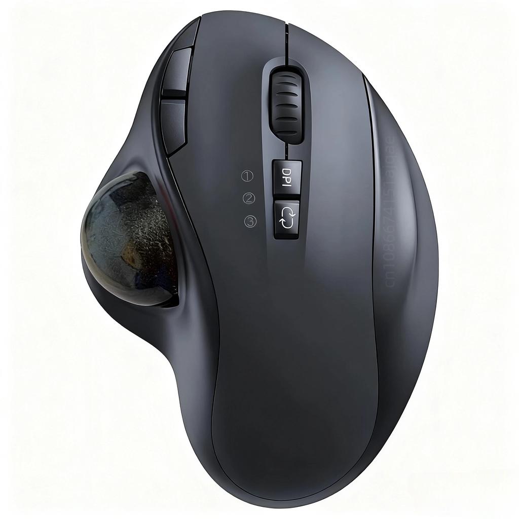 HOMEFISH Wireless BT Trackball Mouse, 10m Working Distance, 3 DPI(1000/1600/2400), 600mA Rechargeable, Ergonomic, 3-Device Sync