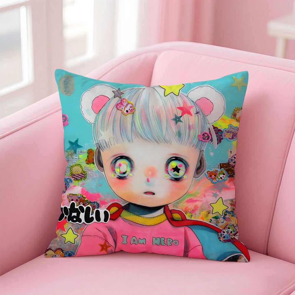Whimsical Japanese Abstract Art Cute Emo HHikari Shimoda Cushion Cover Pillow Case Soft Skin Friendly Fabric Concealed Zipper