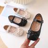 2024 Spring and Autumn New Korean Style Sweet Girls Black Leather Shoes Children's Fashion Square-toe Soft Simple Flats Casual