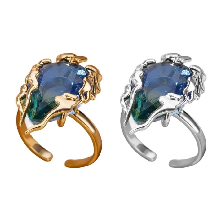 Fashionable Flame Teardrop Open Ring Blue Green Gradient Cubic Zirconia Lightweight Everyday Wear Jewelry Gift