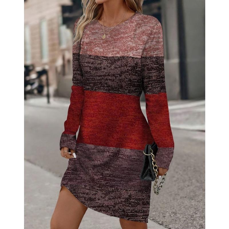IHUASU Fashion Autumn Winter Long Sleeve O-Neck Casual Dresses