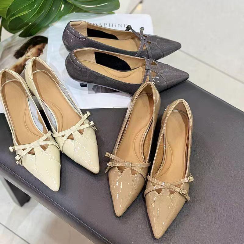 Fashion French Mary Jane Pointed Toe Soft Leather Stiletto Heel Soft Sole Cat Heel Women's All-match Single Shoes