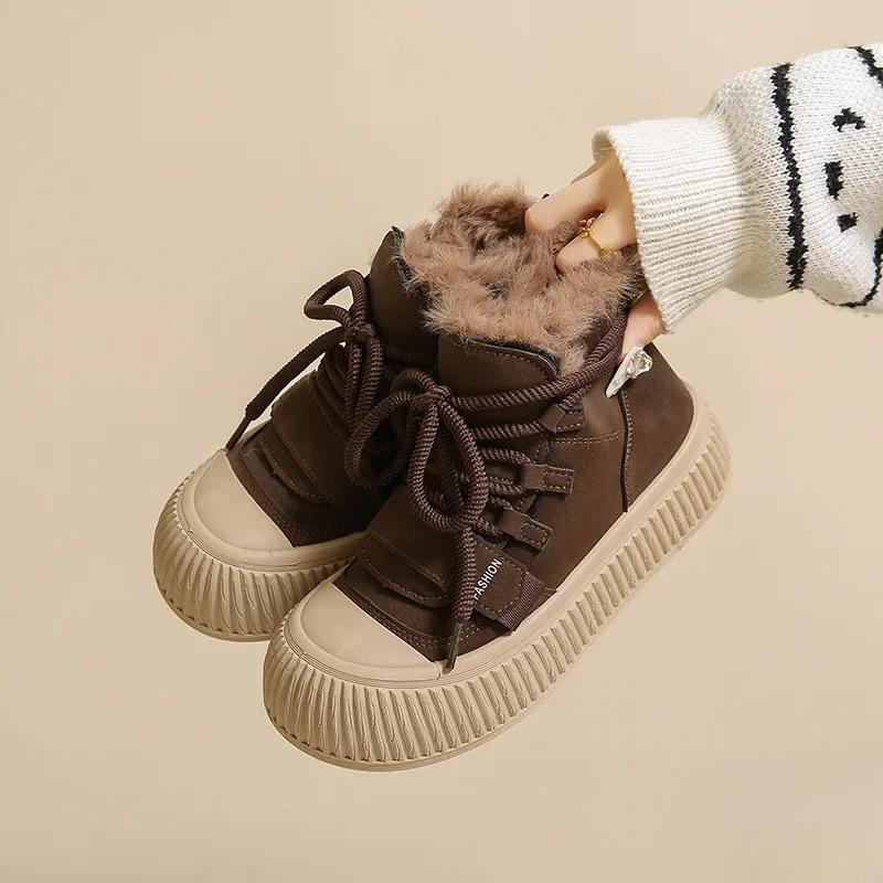 

Модная Универсальная Обувь Хай Топ Женская Зимняя Плюшевая Толстая Хлопковая Обувь Трендовая на Толстой Подошве Повседневная Удобная Женская Обувь 35 коричневый