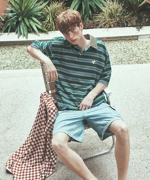 River Classy [25Ss] Llb41504 Green Multi-Stripe Collar Half T-Shirt 100