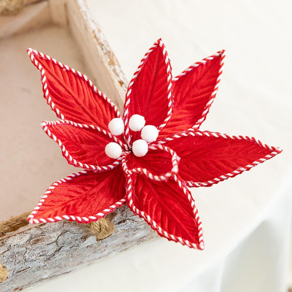 Flocking Cloth Christmas Glitter Flower Red Flower Arrangement Accessories Christmas Tree Decoration Christmas Ornament