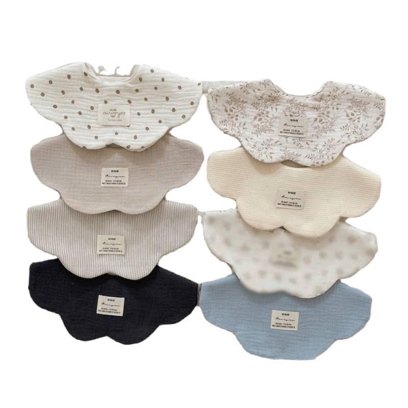 Pure Cotton Korean-Style Baby Drool Bib - Lightweight, Absorbent, Anti-Spit Up, Petal Design