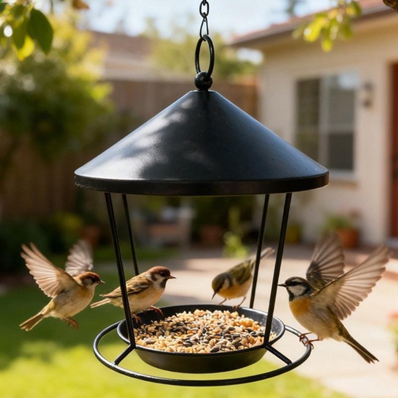 Decorative Iron Hanging Bird Feeder For Outdoor Garden Large Capacity And Weather Resistant Finish Feeder