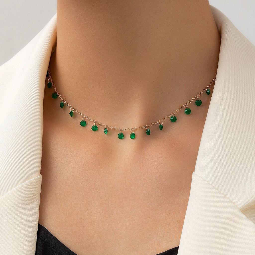 Francuski retro kolorowy cyrkonowy naszyjnik choker dla kobiet świeży styl uniwersalny codzienny krótki naszyjnik obojczykowy