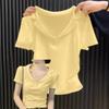 Women's Summer Niche Waisted Positive Shoulder Slim Thin Lapel Revealing Short-sleeved T-shirt