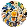 50 Retro Fantasy Sun Moon Stars Stickers: Cartoon Graffiti for Skateboards, Refrigerators, Journals.