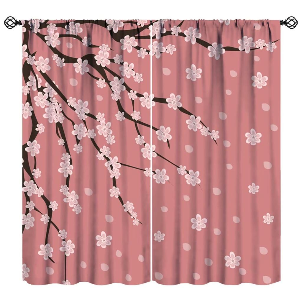 Floral Curtain Spring Romantic Pink Cherry Blossom Print Curtains Girls Women Bedroom Living Room Kitchen Decor With Light Blocking Polyester Perfect