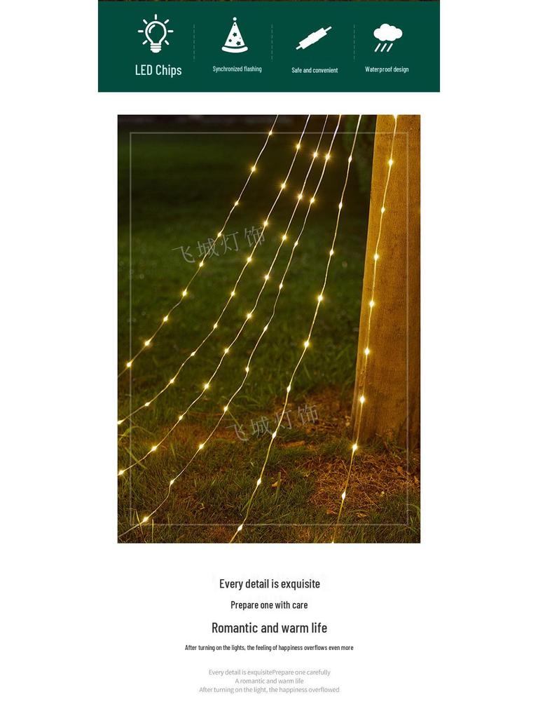 Pentagram Solar LED Waterfall String Lights for Outdoor Christmas Decoration