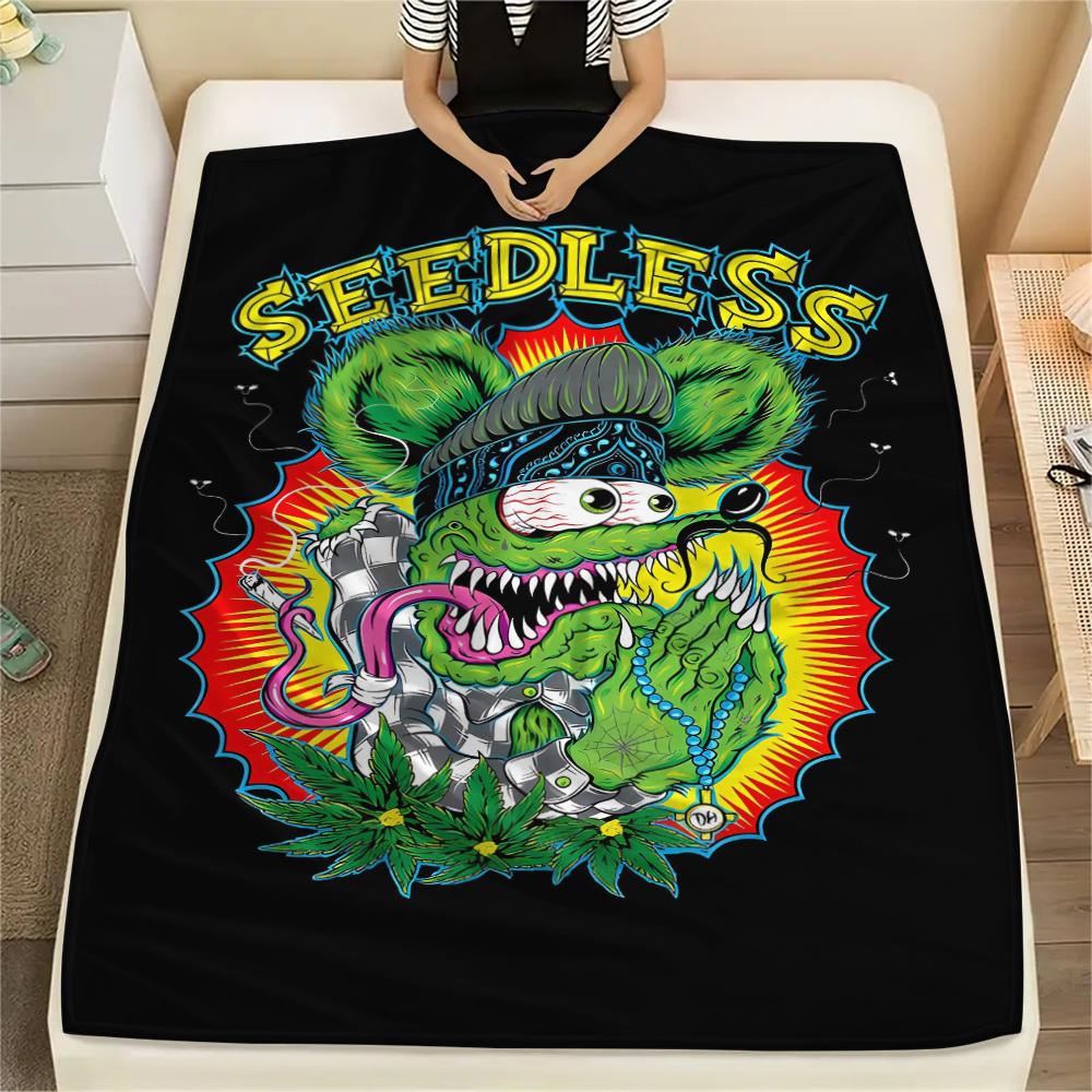 1PC Rat Fink Print Flannel Blanket, High Quality All Seasons, Home Decor, Warmth and Comfort, Perfect for Christmas Gifts