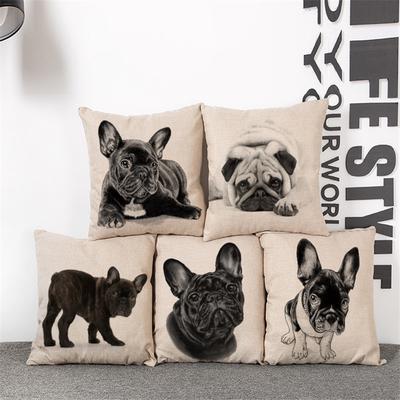 Funny Bulldog Pattern Cotton Linen Throw Pillow Case Cushion Cover Home Decor