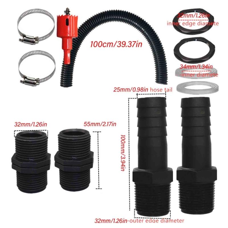 Garden Water Conservation Connector Set 1 Inch Robusts Barrels Fittings with 100cm Hose for Sustainable Rain Collection