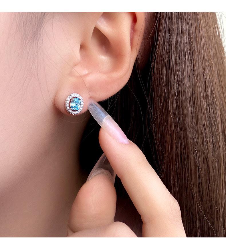 S925 Sterling Silver Oval Aquamarine Stud Earrings - Classic, Sparkly, and High-End