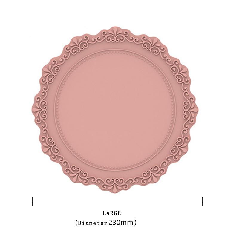 European Lace Silicone Table Mat Retro Embossed Heat Insulation Thickened Round Anti-Skidding Pad Kitchen Waterproof Placemat