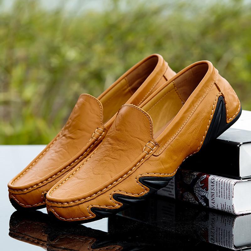 Fashion Versatile Men's Casual Leather Shoes Slip On Soft Male Loafers Non Slip Breathable Driving Flats Spring Walking Shoes Mocassins