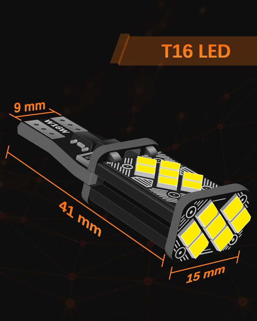 Kazuki 9V-30V Car T16 LED Back Lamp Reverse Light White W16W 921 912 Backlight 21 Rows 3030SMD Pack of 2