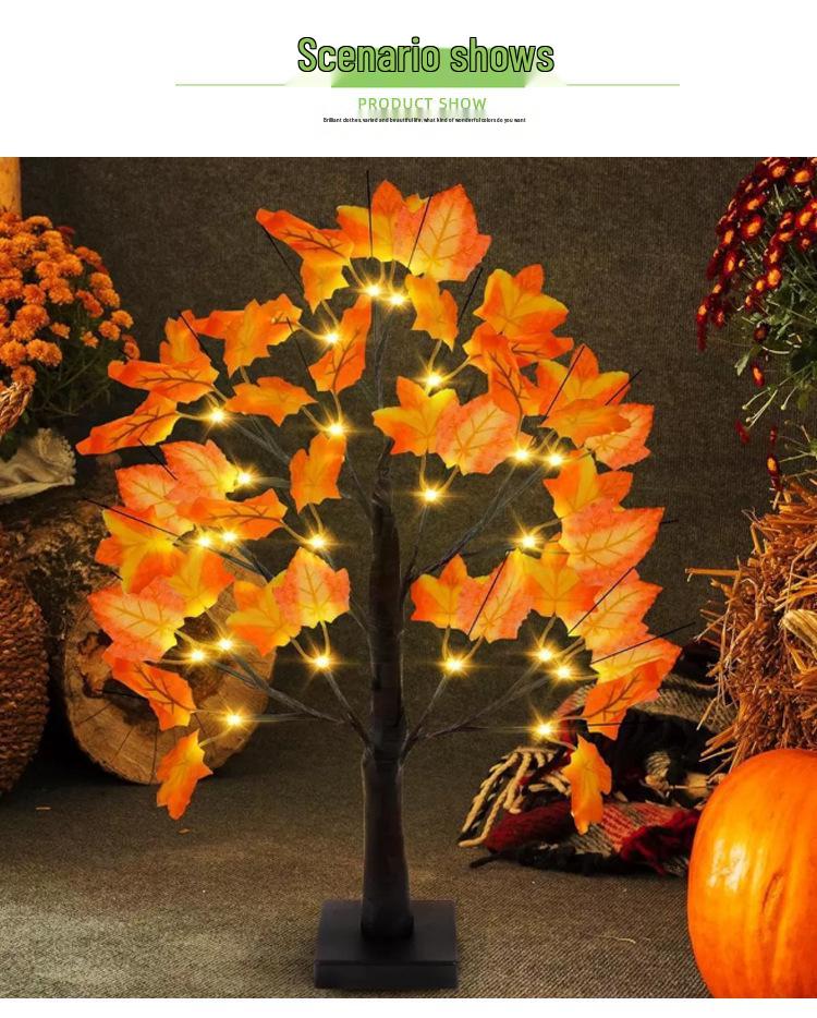 Maple Leaf LED Tree Lamp - Harvest Festival Thanksgiving Red Maple Desktop Decoration Lights
