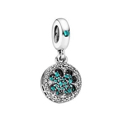 Silver Lucky Four Leaf Clover Dangle Charm Cubic Zirconia 797906NRGMX For Women
