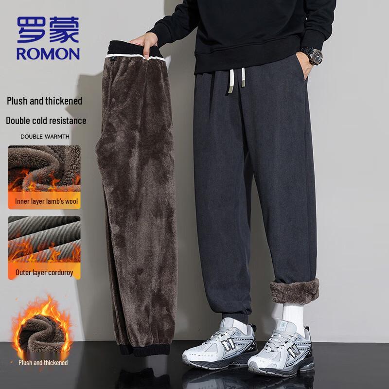 Romon Men's Warm Corduroy Fleece-Lined Casual Pants