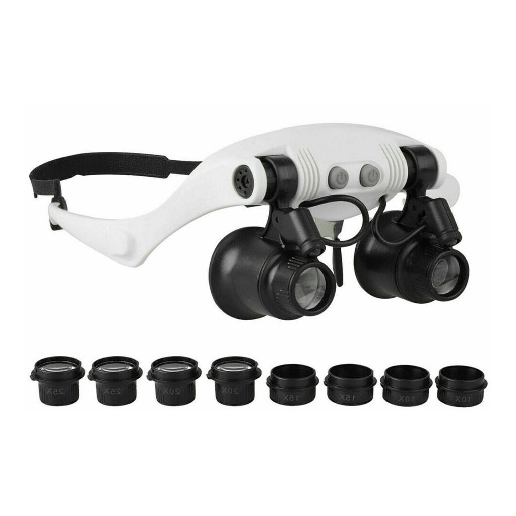 10X 15X 20X 25X LED Kopfvergrößerungslicht Doppelaugenlupe Kopf tragen Kopfmontiert Reparatur Juwelier Uhr