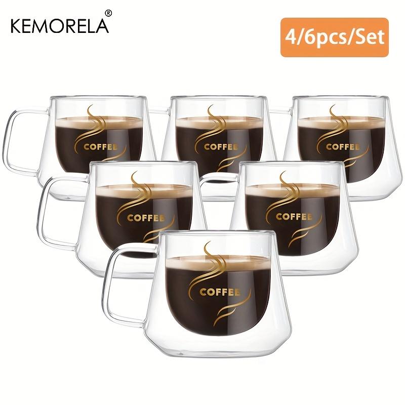 KEMORELA 4pcs Double Wall Glass Coffee Cup With Handle Insulated Transparent Coffee Cup Double wall Drinkware Tea Milk Latte