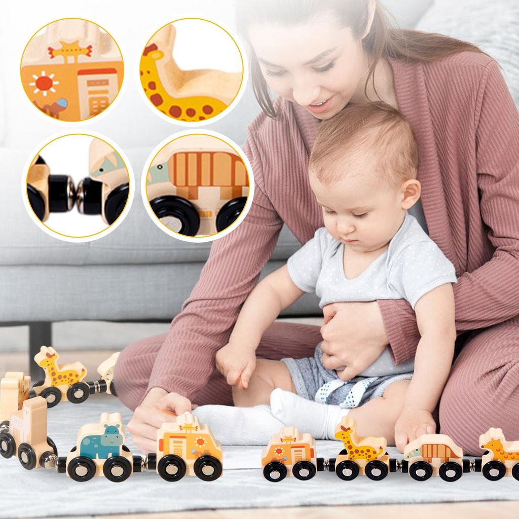 This Children's Magnetic Traffic Train Wooden Spliced Early Education Tractor Building Block Toy Is A High-quality Children's Toy That Combines Educat