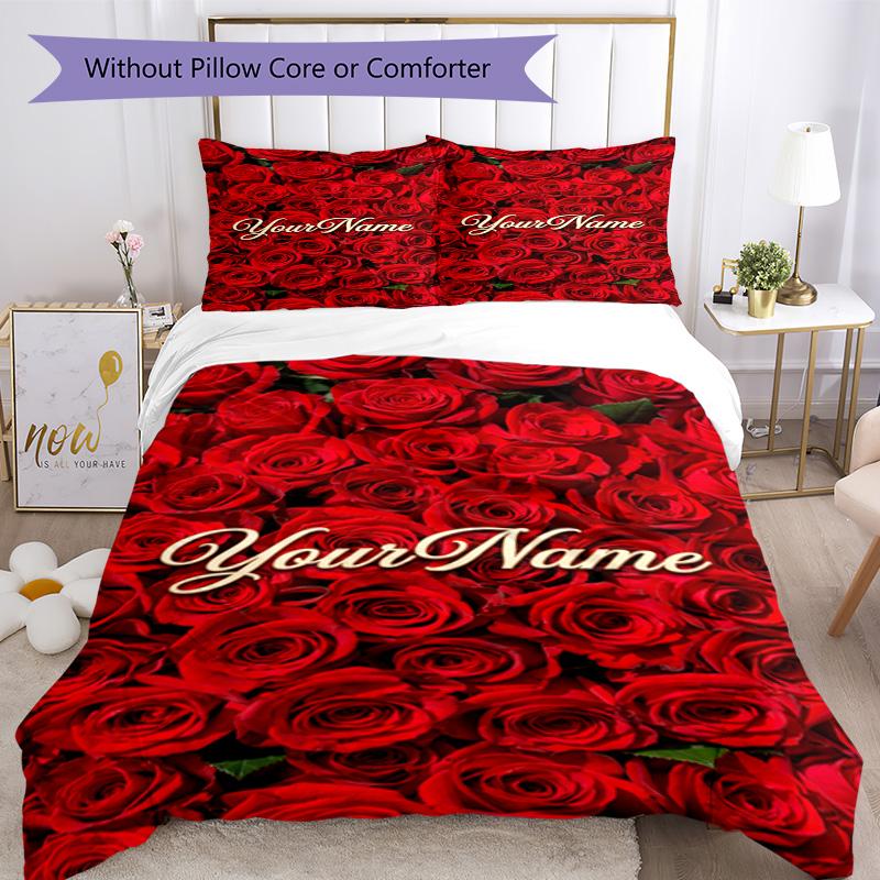 Rose Customize Your Name Bedding Set Breathable Duvet Cover with Pillowcases Home Decoration Birthday Gift