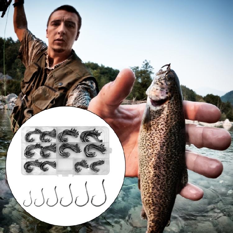 160Pcs Round Fishing Hook with Plastic Box Set, High Carbon Steel with Eye Sea Fishing Hook for Salt/Freshwater Fishing