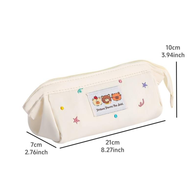1pcs Three Cartoon Bear Pencil Bag Pen Case Embroidery Design Large Opening Cute Portable Storage Pouch Student
