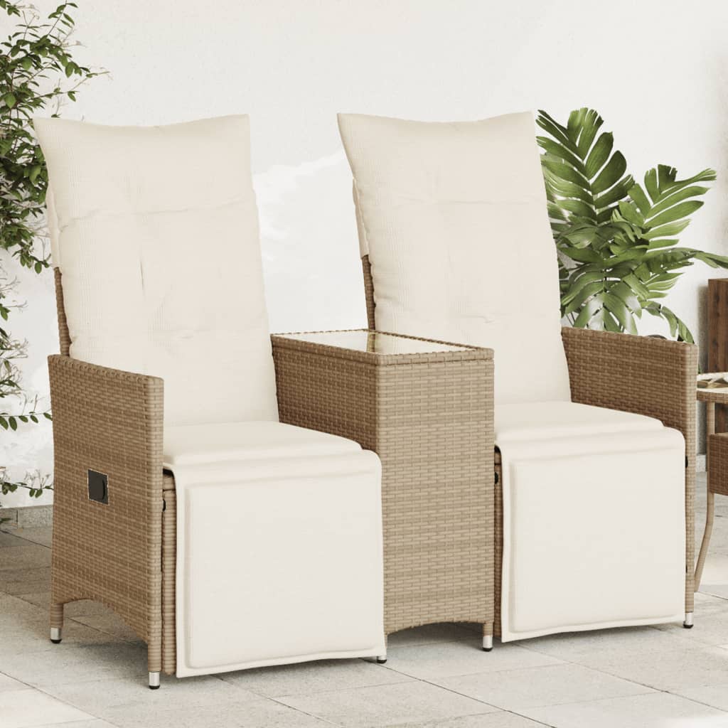 Garden Sofa 2 Seater Adjustable with Table Beige Poly Rattan