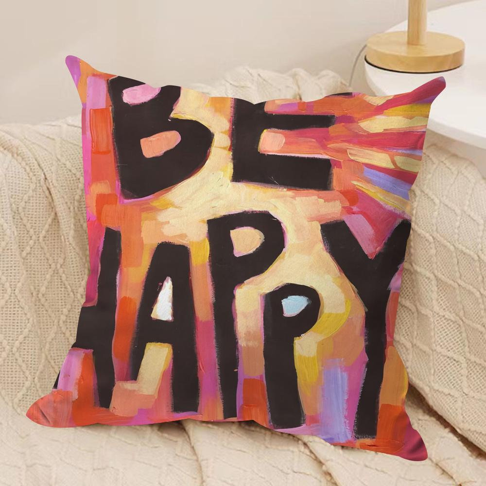 Creative Watercolor Words Cushion Cover Short plush Doublesided Print Square Throw Pillow Covers Sofa Home Cushion Decor