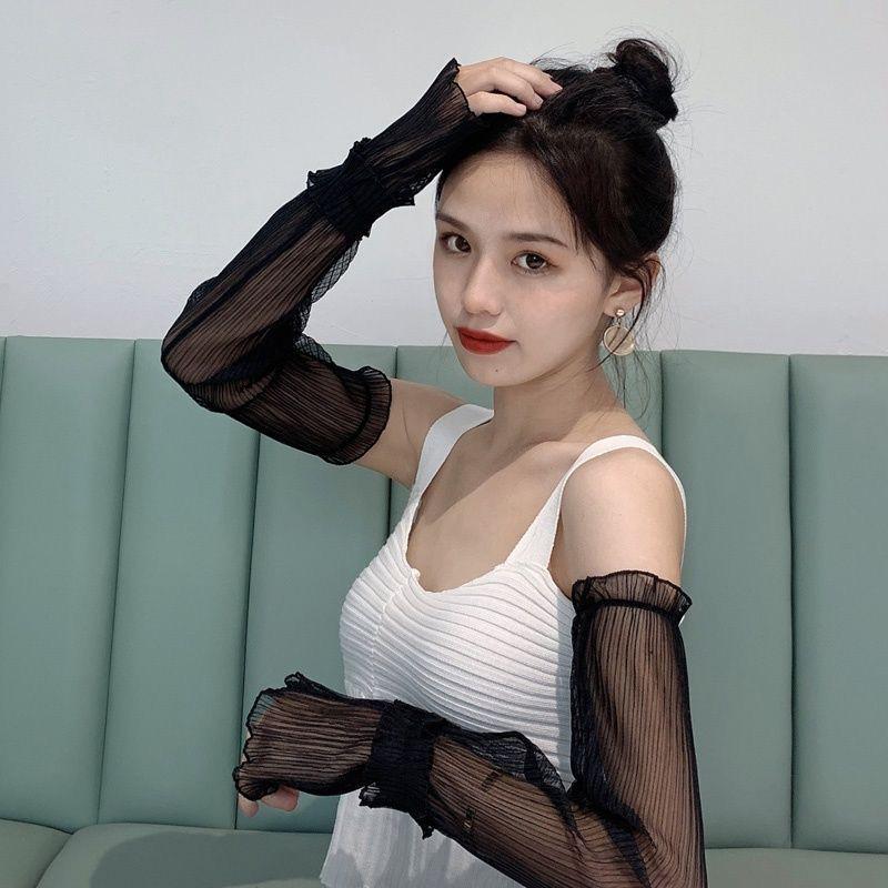 Women's Fairy Pleated Ice Silk Sun Protection Sleeves - Thin Lace Cycling Gloves