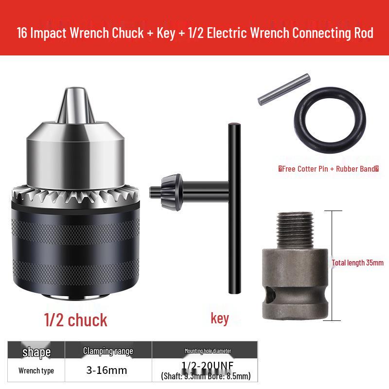 Electric Wrench Conversion Kit: Multifunctional Air Impact, Drill Chuck, Socket & Universal Connector.
