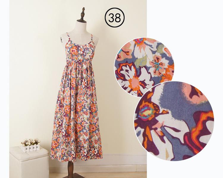 Johnature Summer Spaghetti Strap Sexy Loose Bohemia Beach Vacation Long Dresses Women High Waist Casual Dress