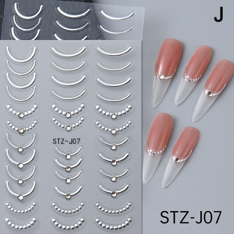 

Наклейки для ногтей Френч тип 5D Тисненые Наклейки для французского маникюра Золото Серебро Черный дизайн линии Самоклеящийся слайдер Арт для ногтей as the picture