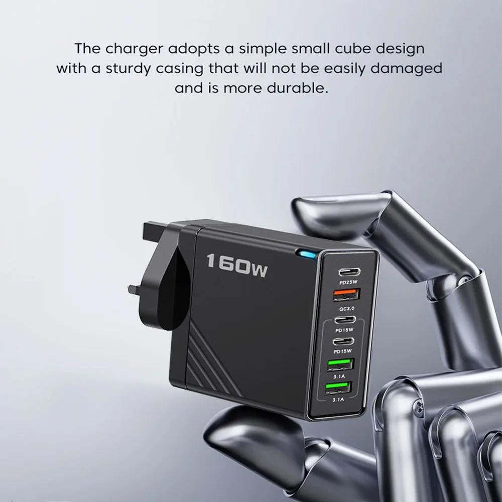 160W USB Charger Multi Ports Type C Fast Charging Phone Charger for IPhone Samsung Xiaomi Huawei Quick Charge Wall Adapter