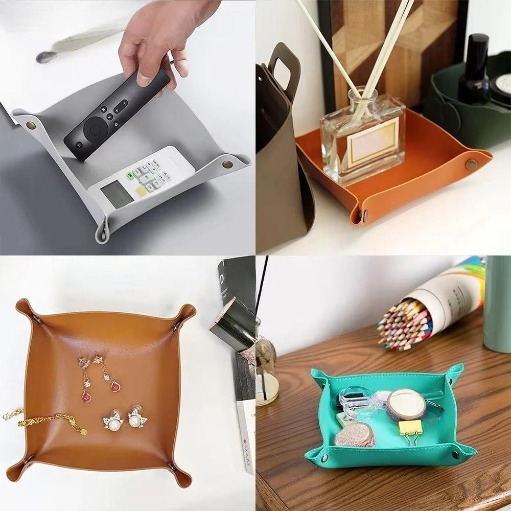 Large Capacity Leather Tray Foldable Storage Tray for Jewelry Phone Key Wallet Coin