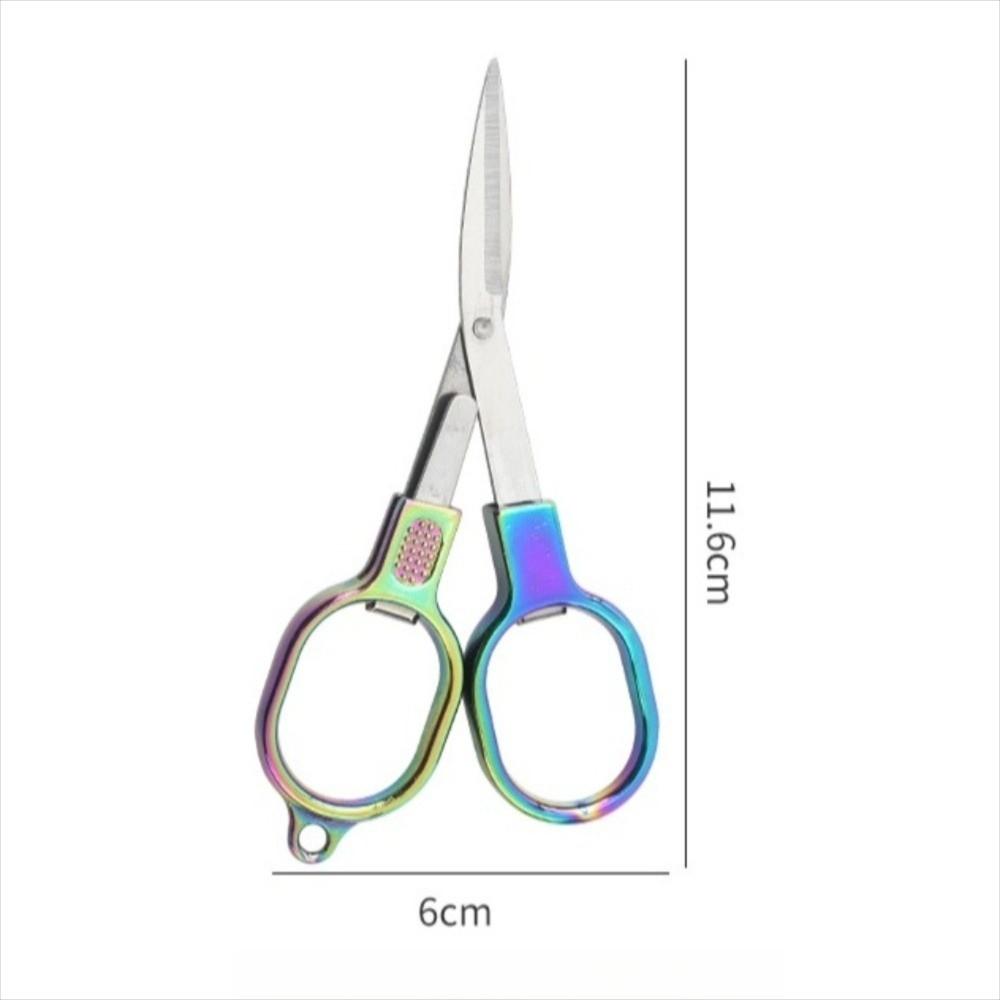 Portable Folding Scissors Rainbow Colored Stainless Steel Fishing Line Cutter Polished Blade Multifunctional Scissors Hand Tool