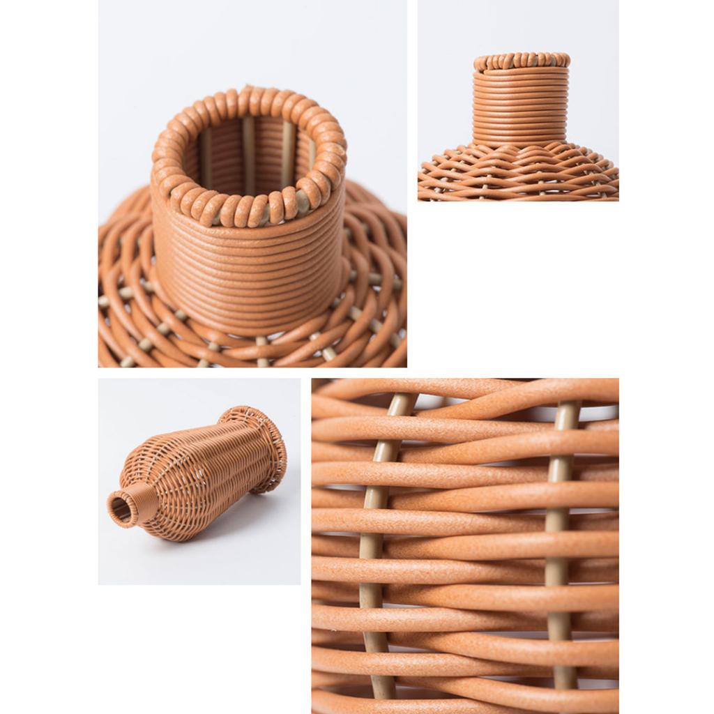 Farmhouses Vintage Faux Rattan Woven Flower Vase for Home Kitchen Imitation Wicker Florals Holder Container Table Decors