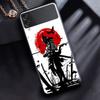 Case For Samsung Galaxy Z Flip 3 4 5G Black Hard PC Phone Housing Z Flip4 Segmented Cover Landscape Ink Painting Japan Samurai