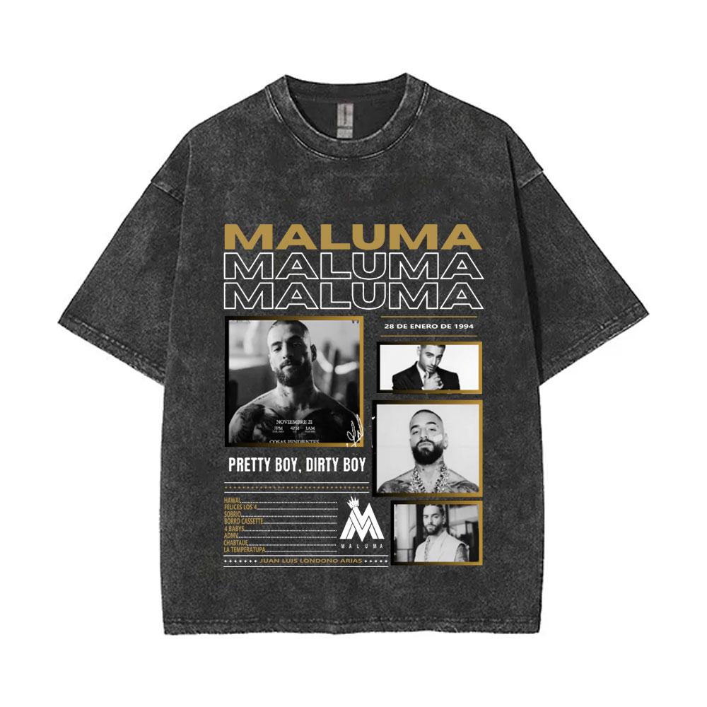 T-shirt Vintage Lavata Rapper Maluma Pretty Dirty Europet Tour Uomo Donna Moda Oversize Hip Hop Streetwear Maschile